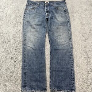 Levi's 501 Button Fly‎ Jeans Mens 38x32 Blue Classic Straight Leg Distressed
